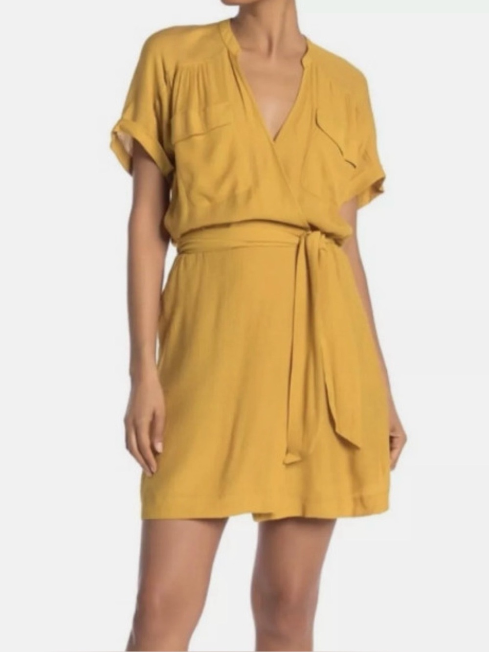 Brochu Walker Dark Yellow Jas Waist Tie Faux Wrap Dress Size S